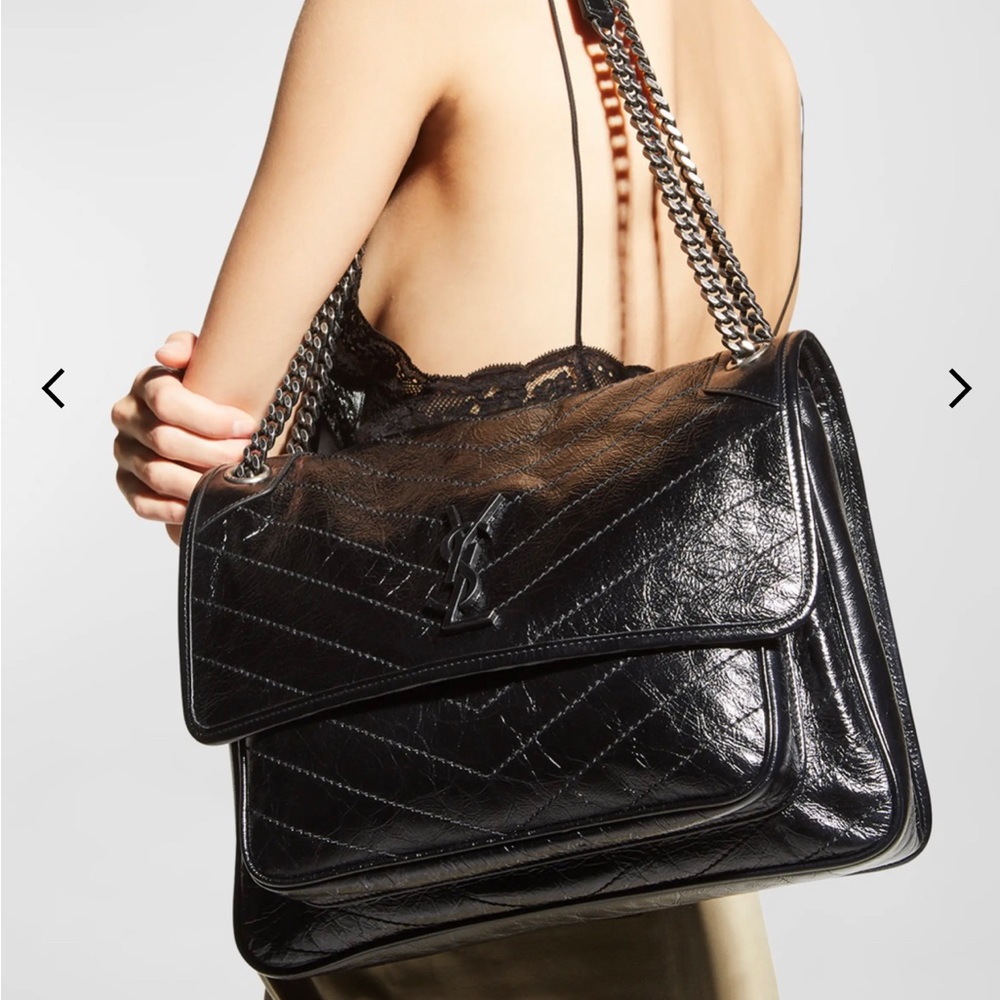 SAINT LAURENT AUTHENTIC NIKI LARGE FLAP CRINKLED LEATHER WITH BOX & DUST BAG